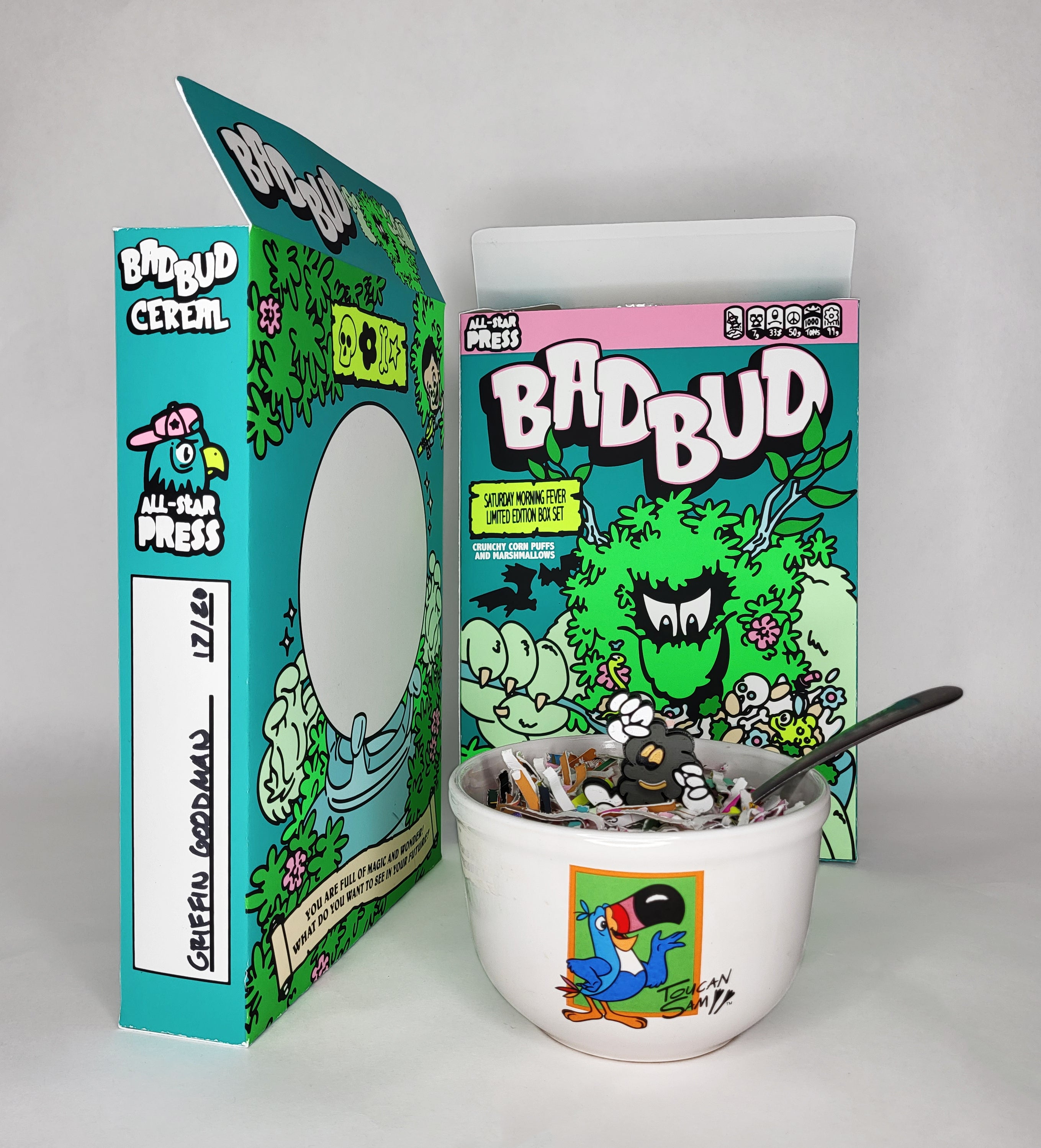 "Bad Bud Cereal Box Print" by Griffin Goodman