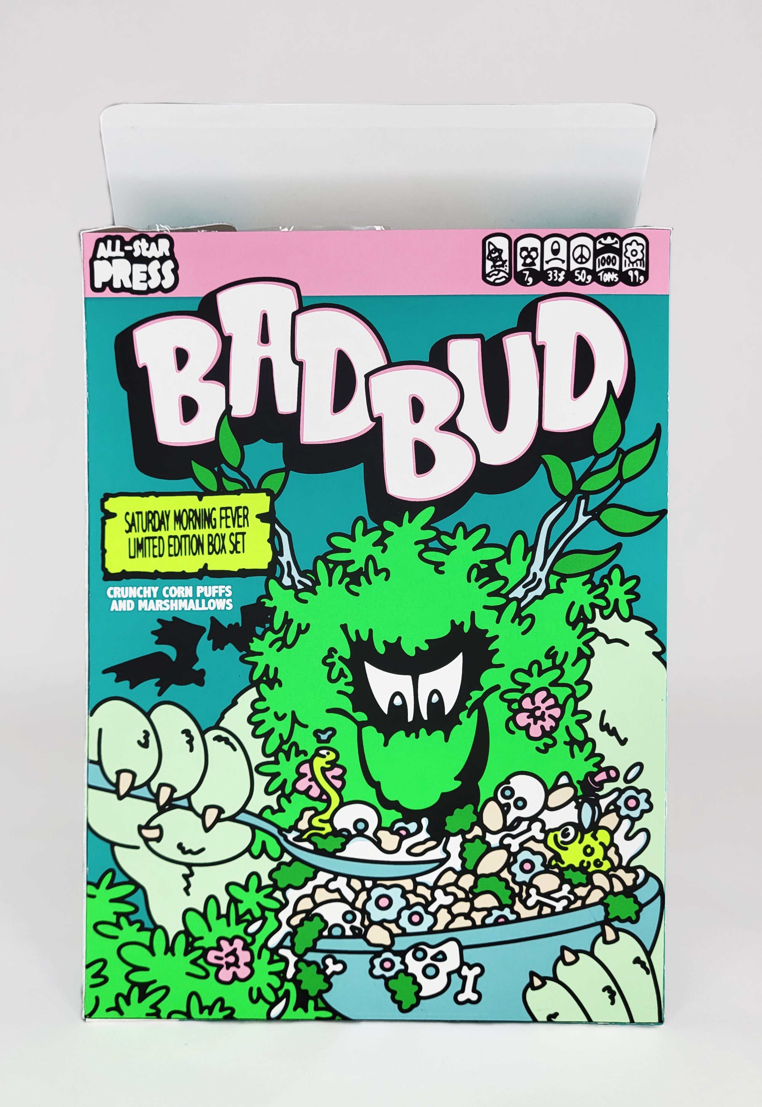 "Bad Bud Cereal Box Print" by Griffin Goodman