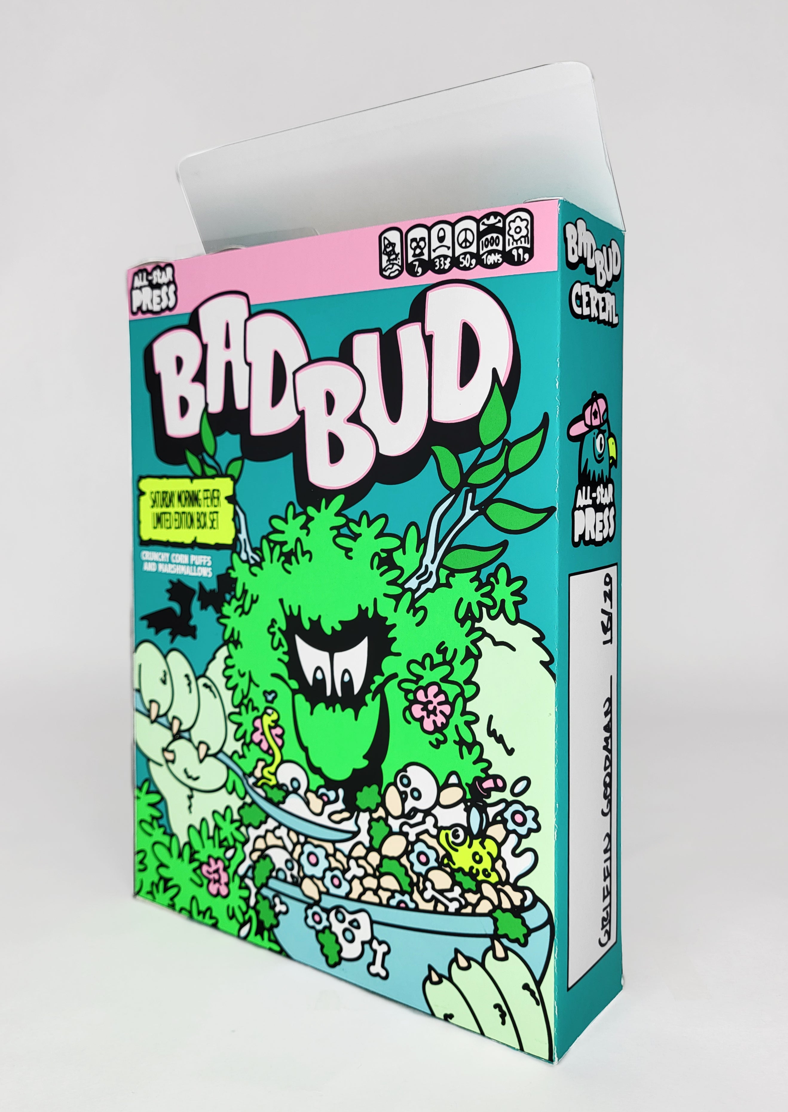 "Bad Bud Cereal Box Print" by Griffin Goodman