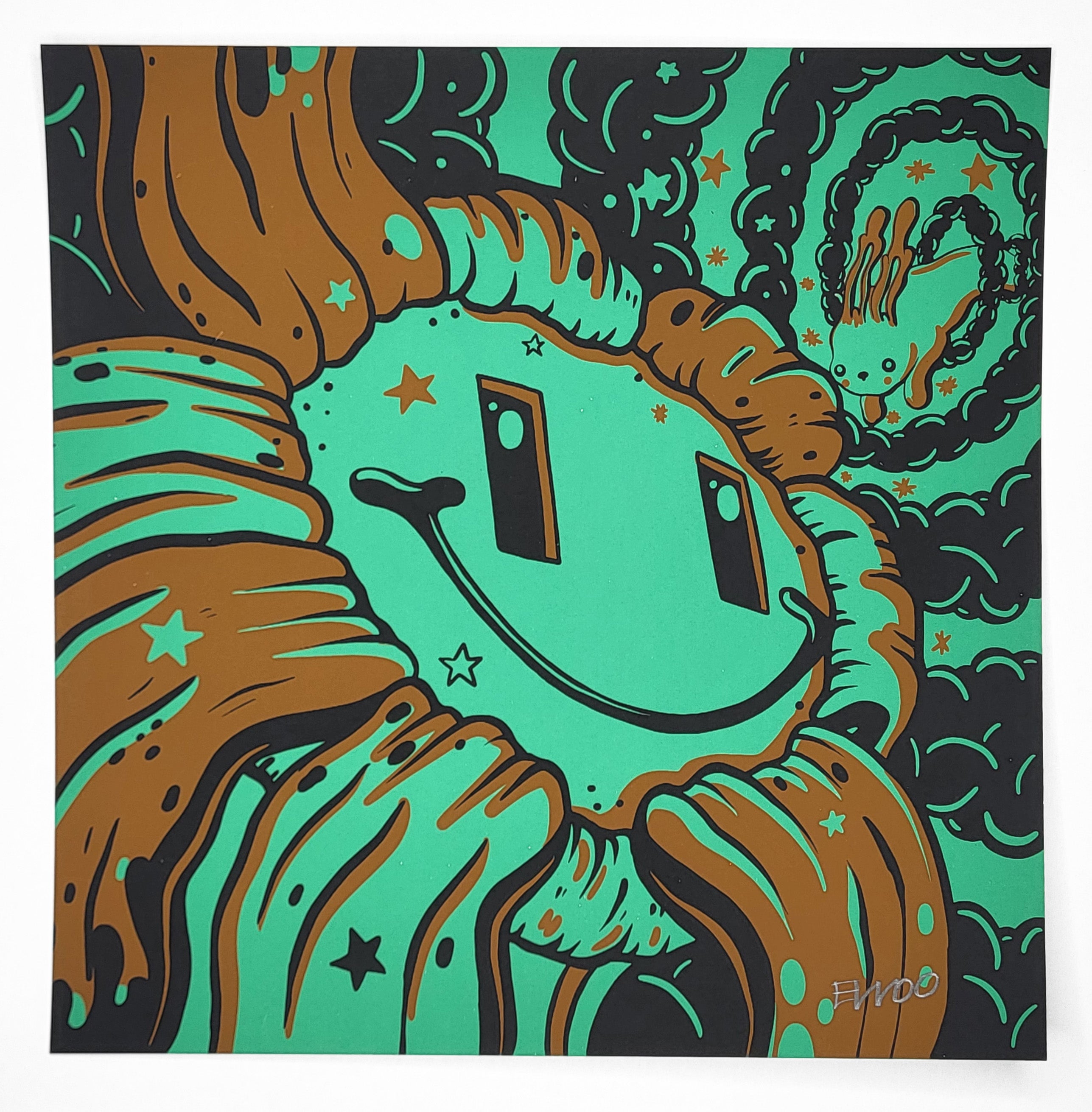 "Flower Green and Brown #20" by Elloo
