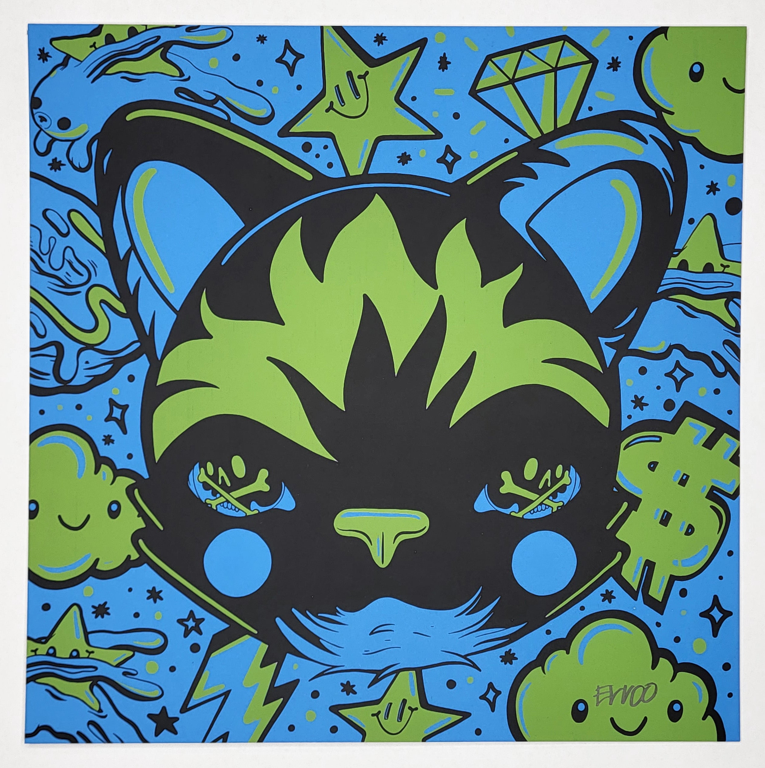 "Cat Blue and Green #26" by Elloo