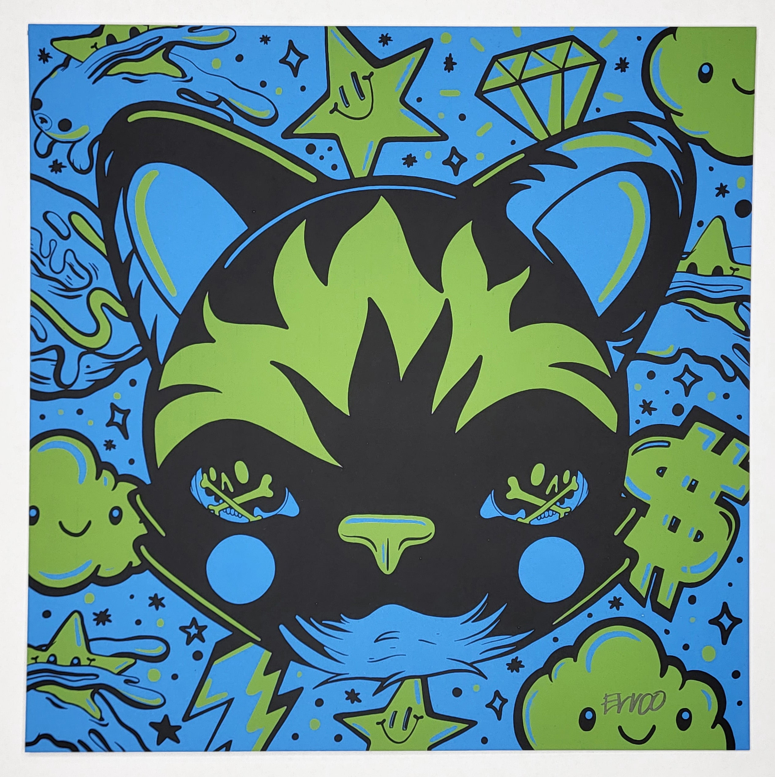 "Cat Blue and Green #26" by Elloo