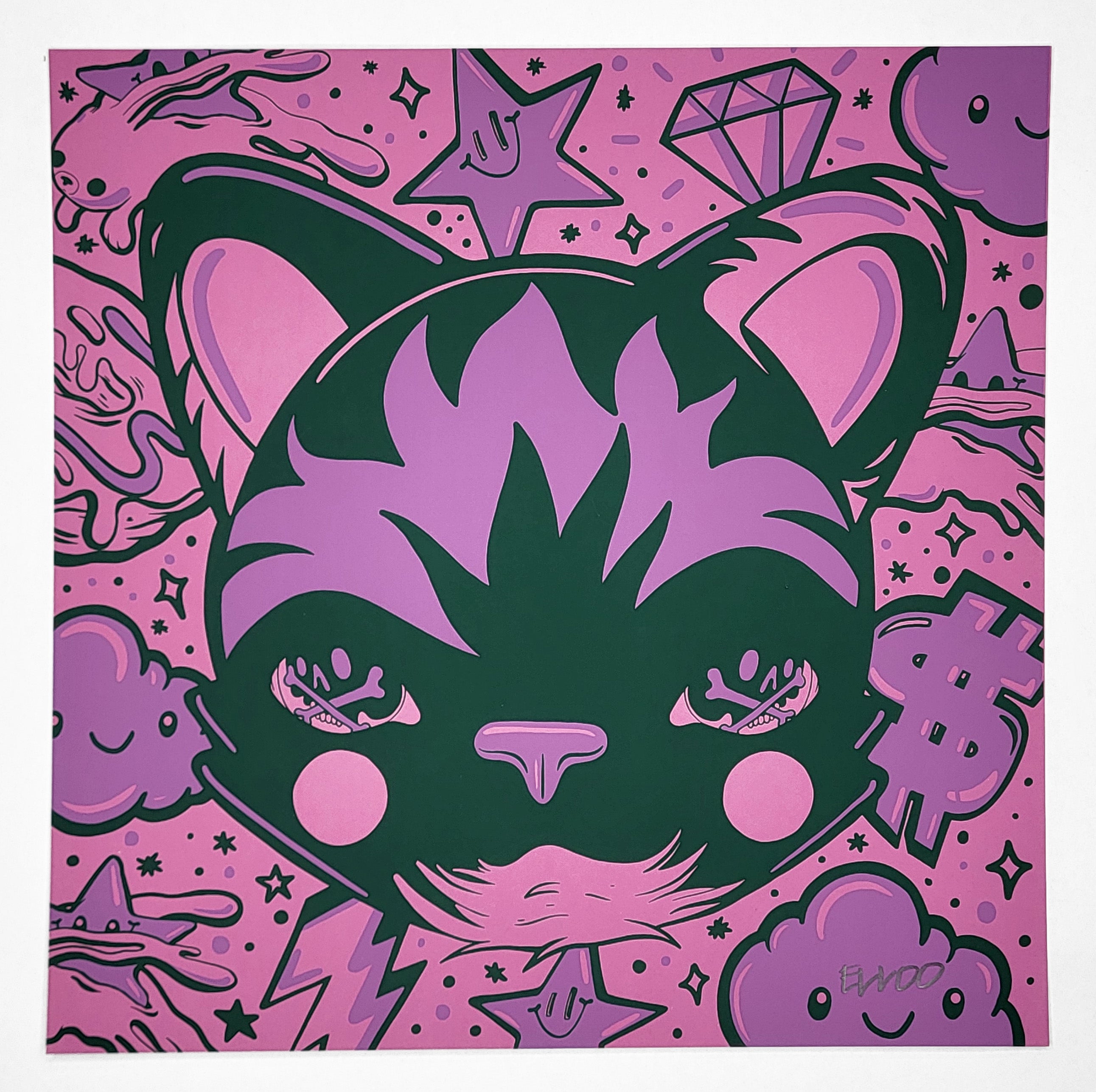 "Cat Pink and Purple #43" by Elloo