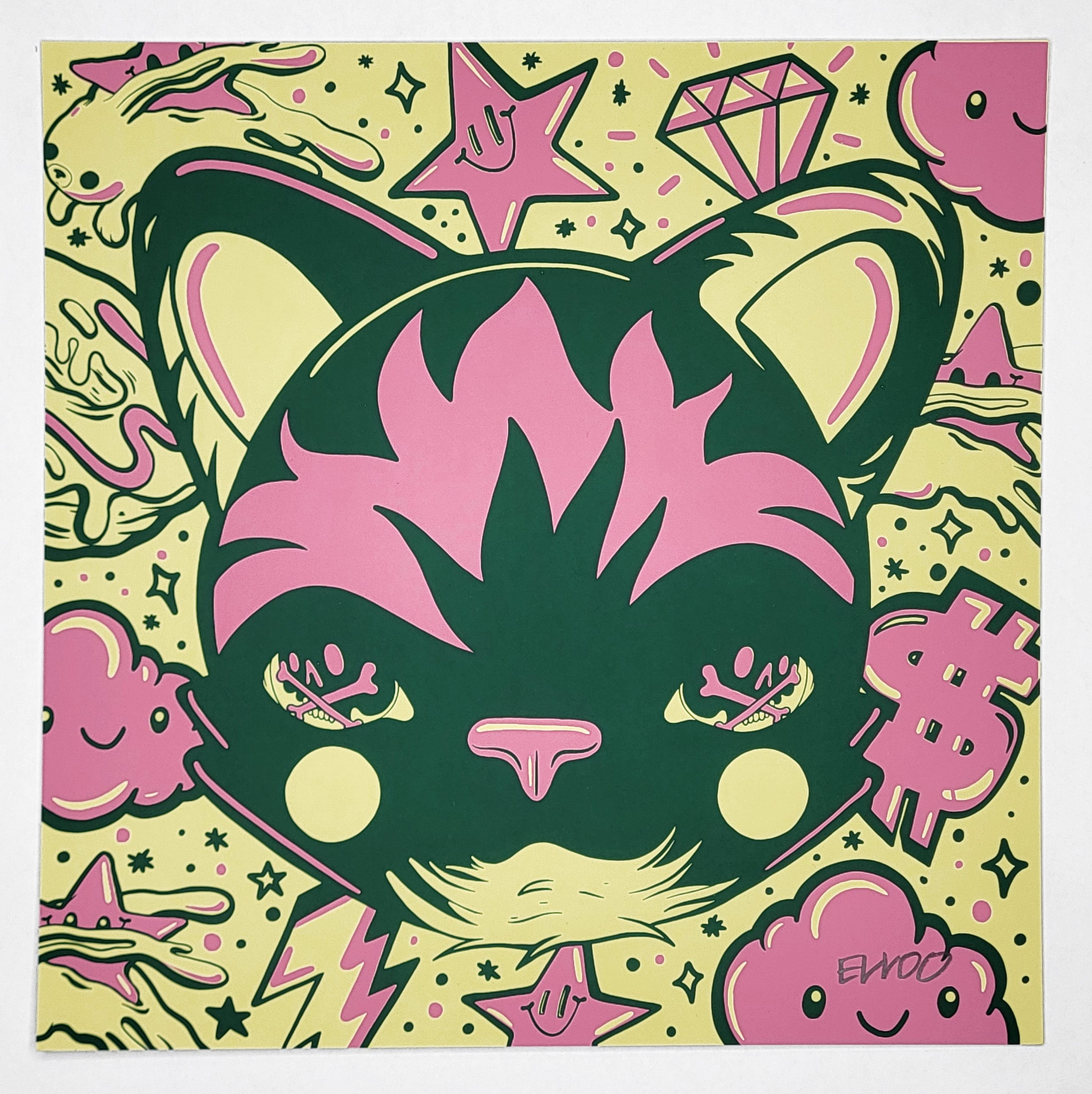 "Cat Yellow and Pink #44" by Elloo