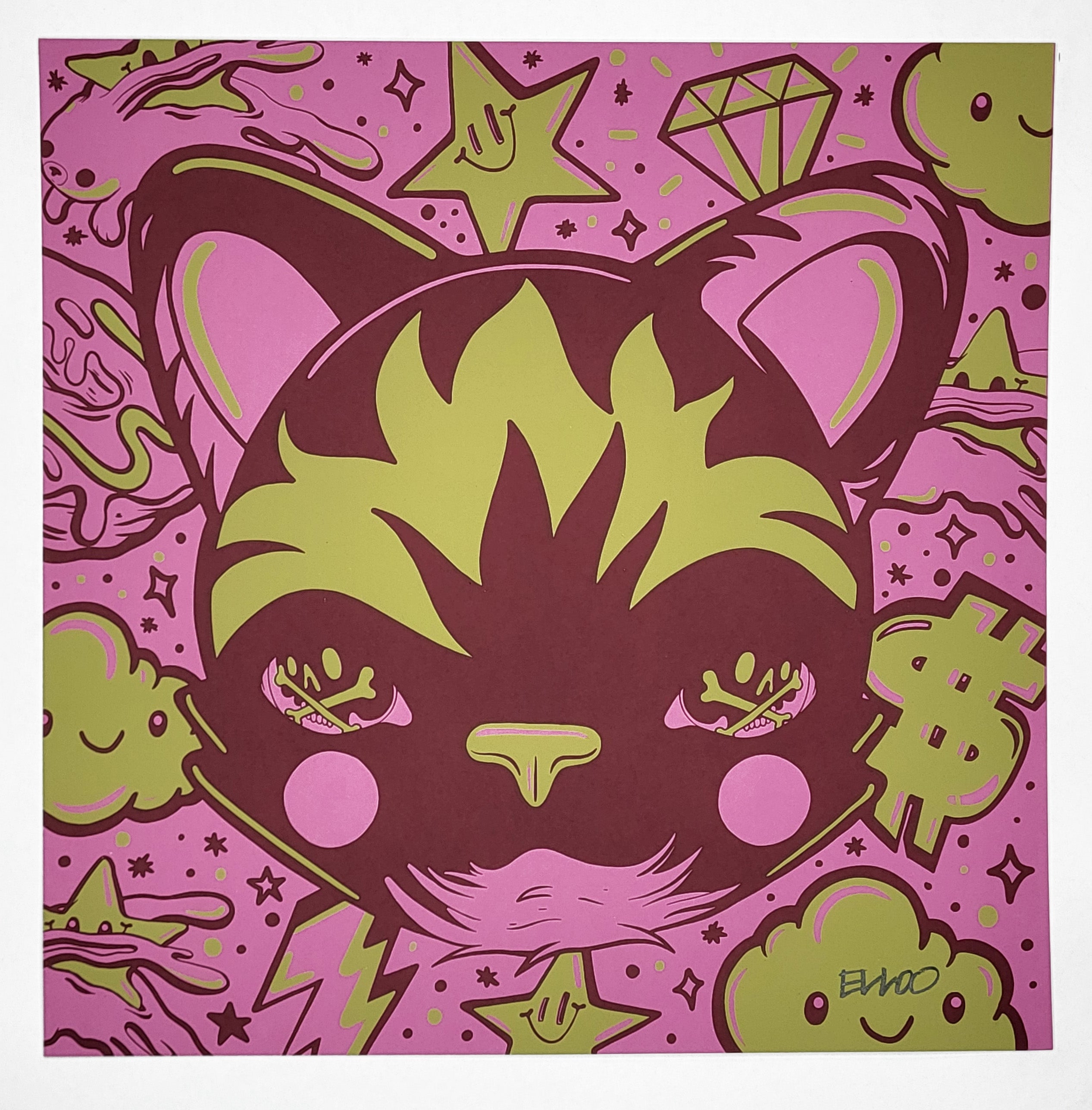 "Cat Pink and Olive #45" by Elloo