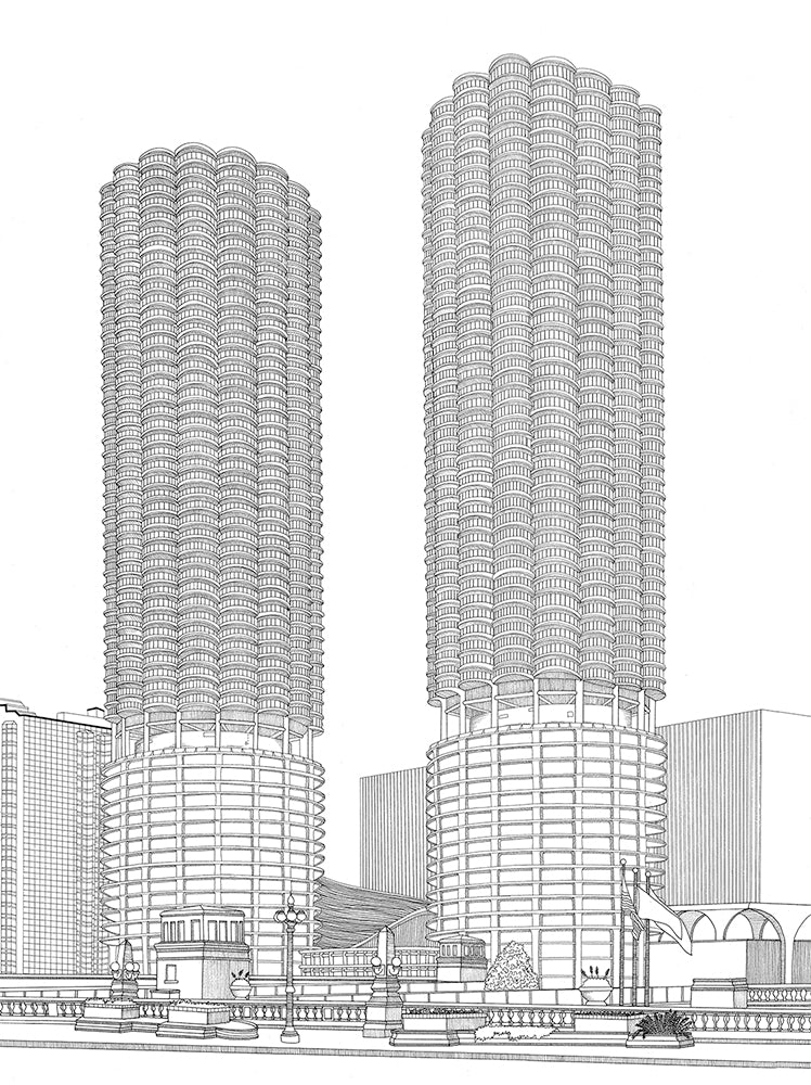 Marina Towers Print by Kate Lewis