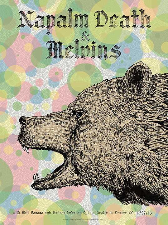 "Napalm Death, Melvins, & Melt Banana, Denver (Bear) 2016" y Zissou Tasseff-Elenkoff
