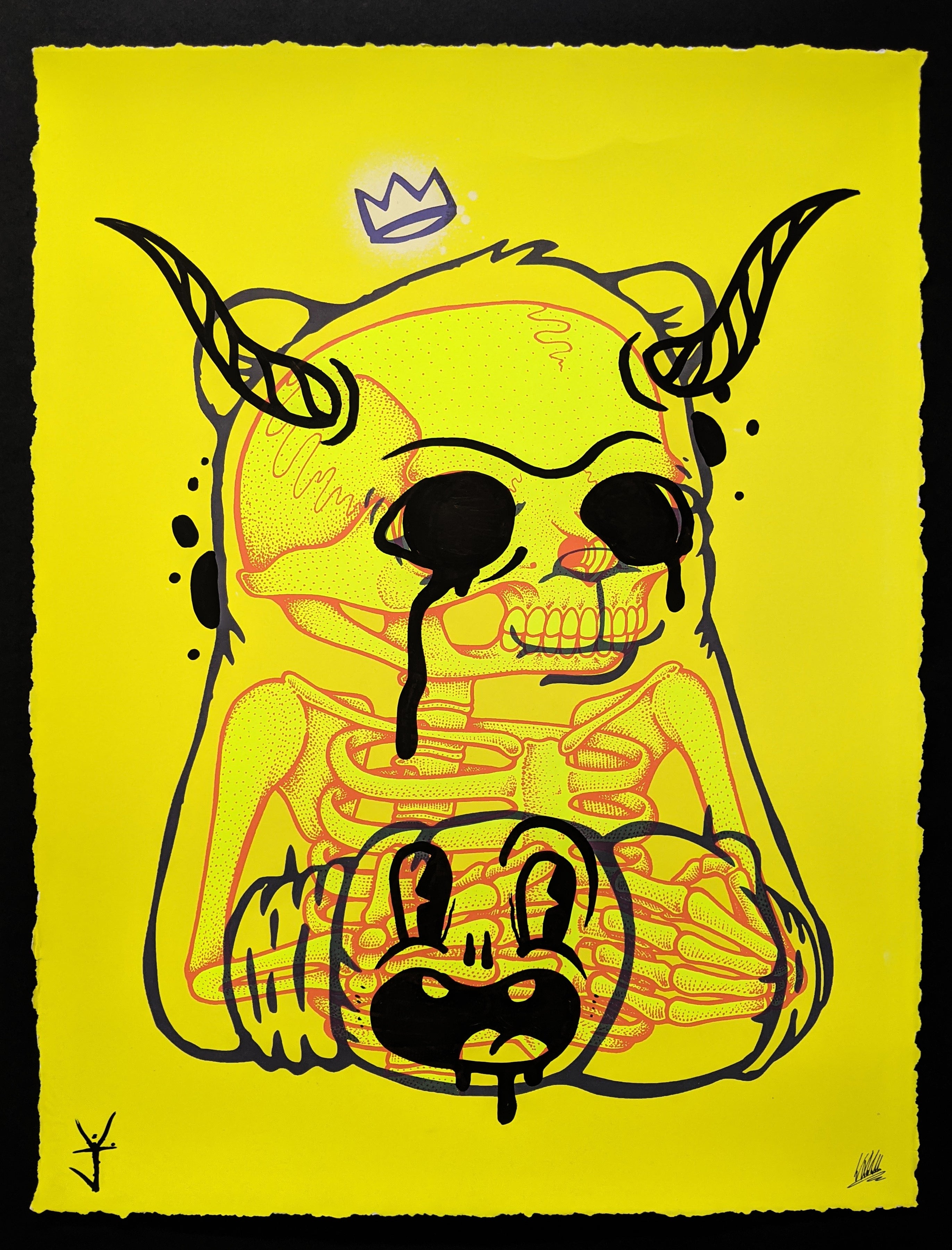 "Bear & Square Collaboration Neon Yellow" by Junk Yard X JC Rivera