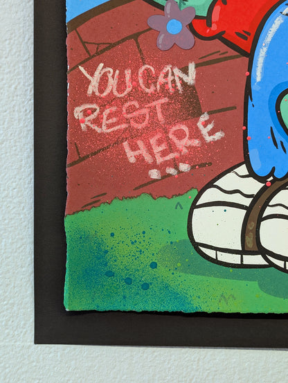 " YOU CAN REST HERE" (hand embellished 5) by Clue
