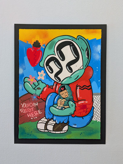 " YOU CAN REST HERE" (hand embellished 5) by Clue
