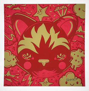 "Cat Pink and Gold #32" by Elloo
