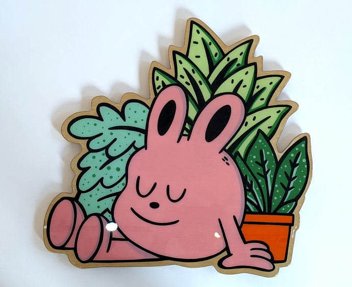 Unique Character Design with Floral Greens. Spray painted wood cut out with a clear epoxy top coat resin. 